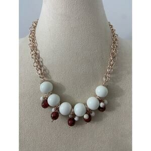 white bead necklace rose gold tone